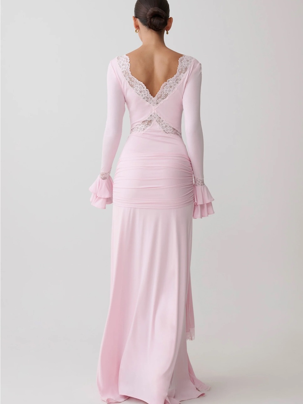 Electra Slinky Lace Maxi Dress- Ballet Pink - Picture 2 of 3